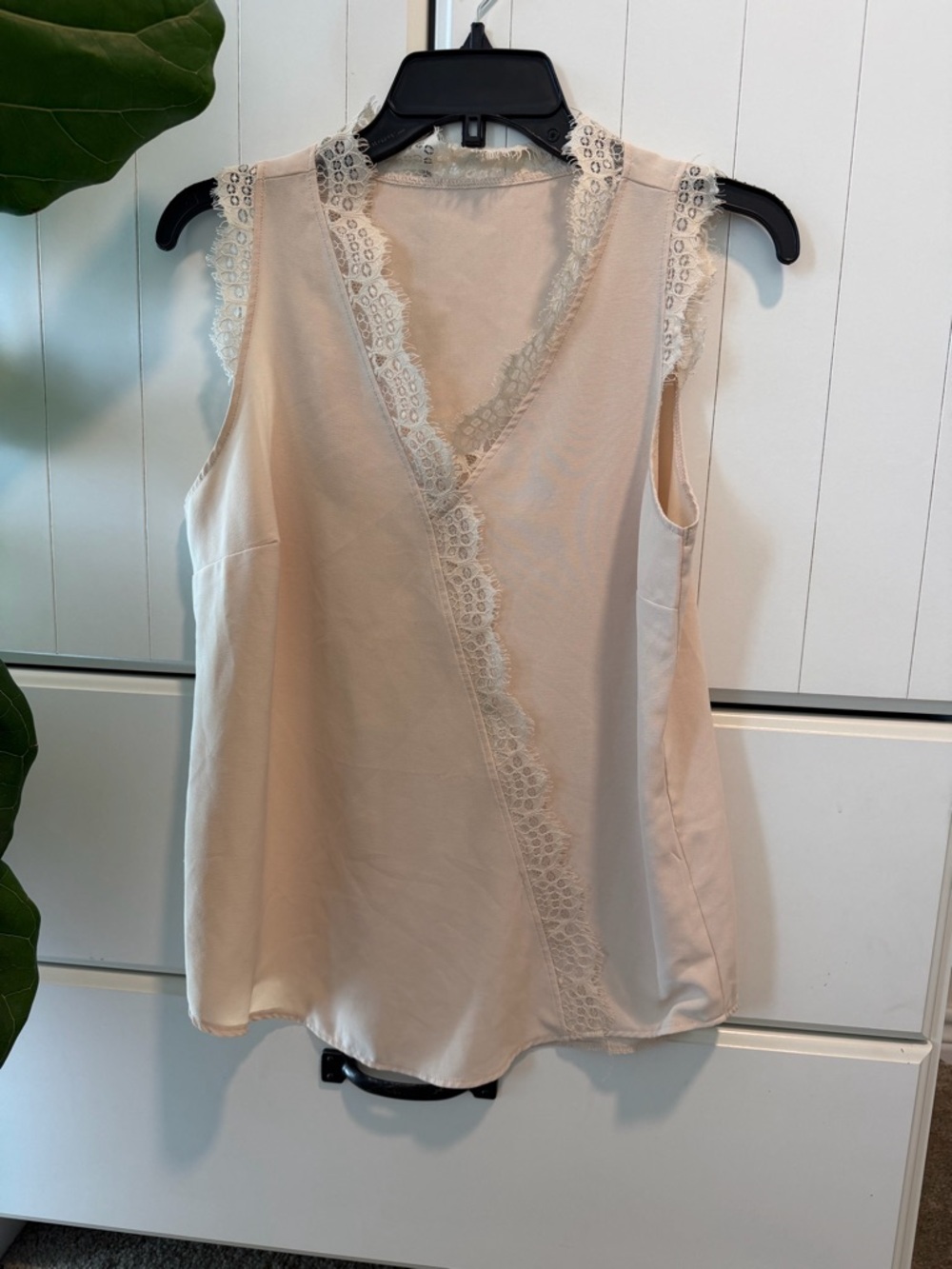 124 - Sleeveless Lace Trim V-Neck Blouse - Blush